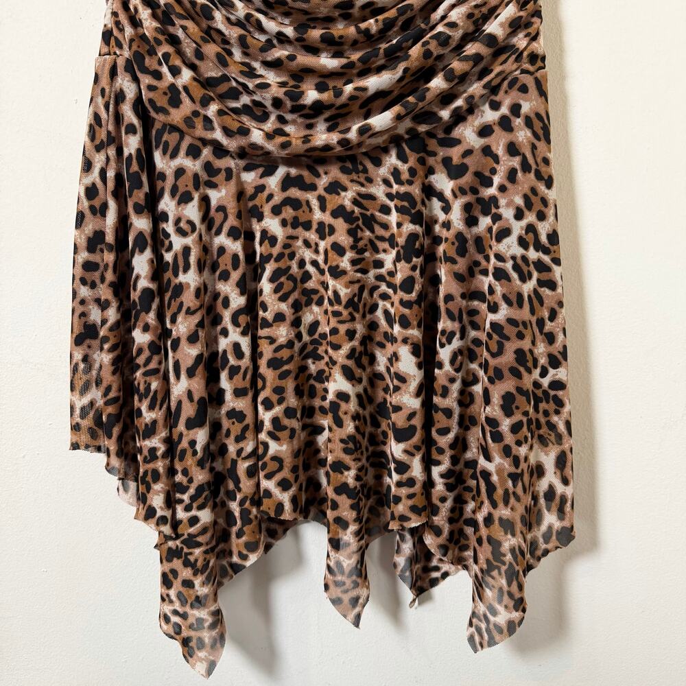Lg Y2K Vtg Charlotte Russe Leopard Mini Dress Strapless Ruched Handkerchief Hem - Picture 2 of 5